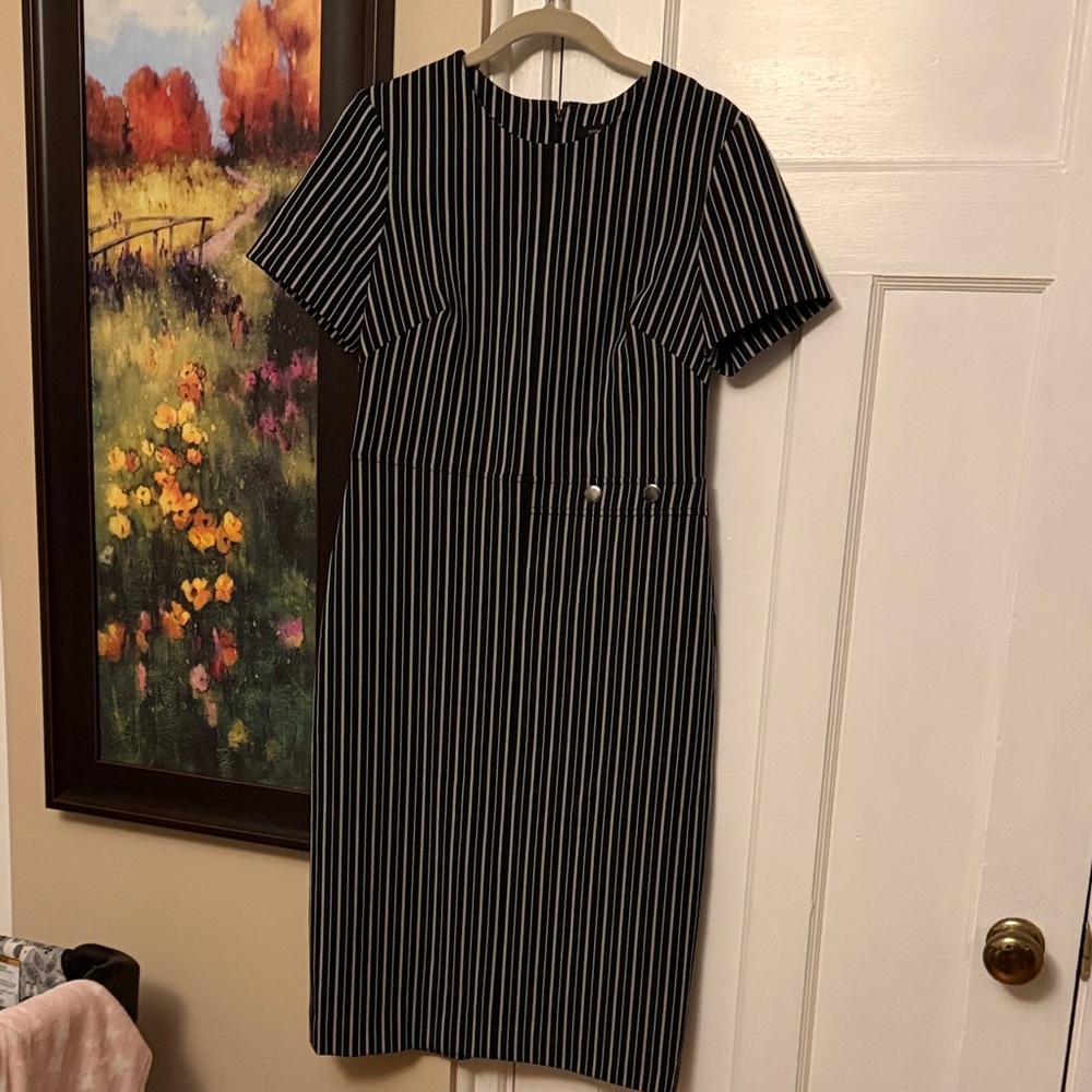 Banana Republic Black and White Pinstripe Midi Dress